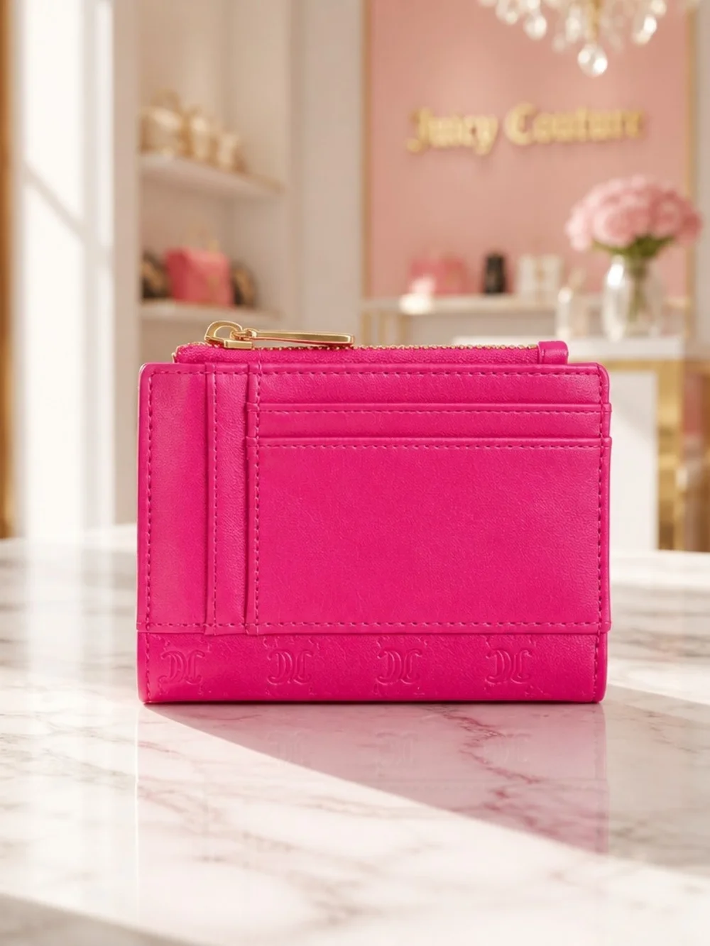 Juicy Couture Hot Pink Satchel Bag & Wallet Set with Charm Chain